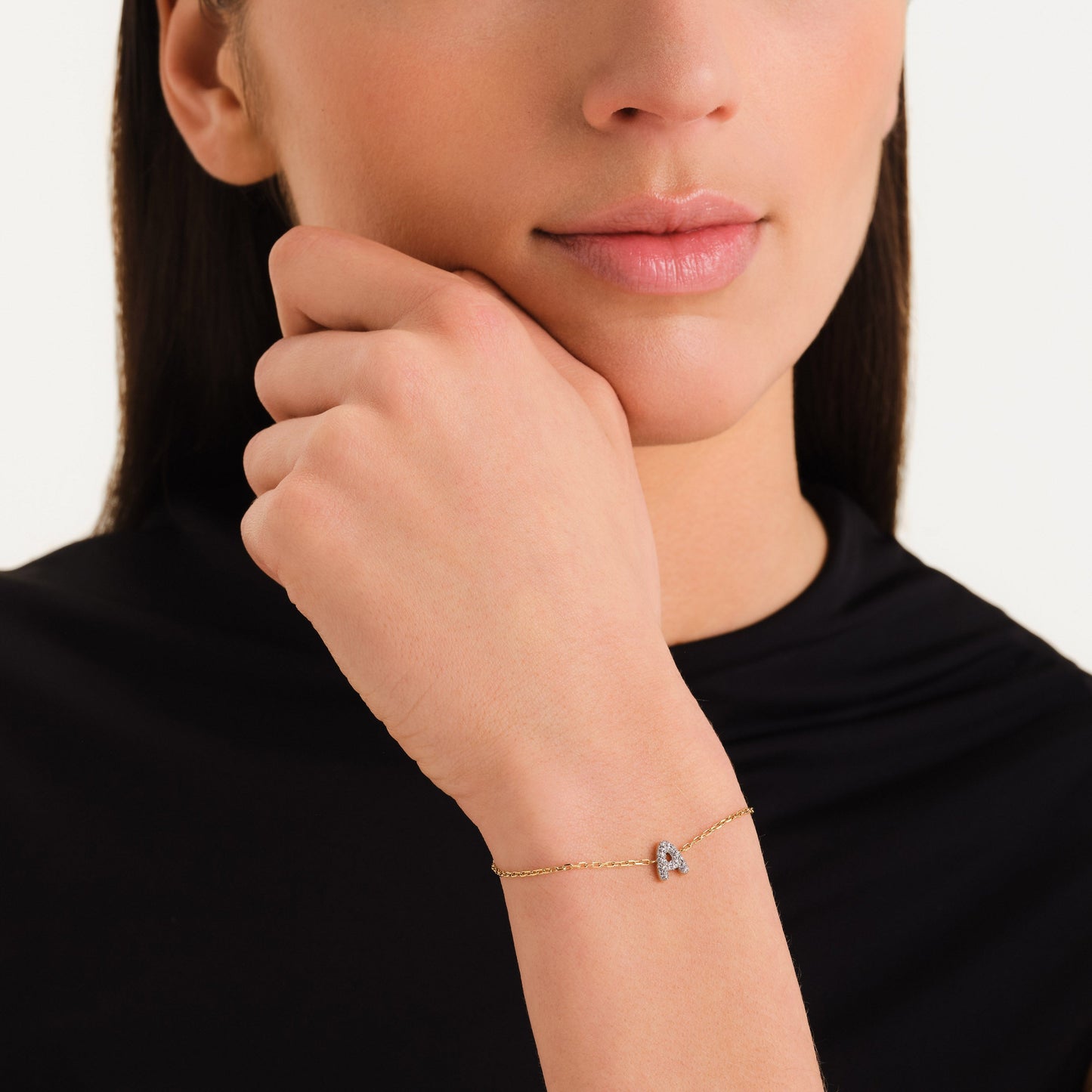 Bracelet lettre A avec cristaux