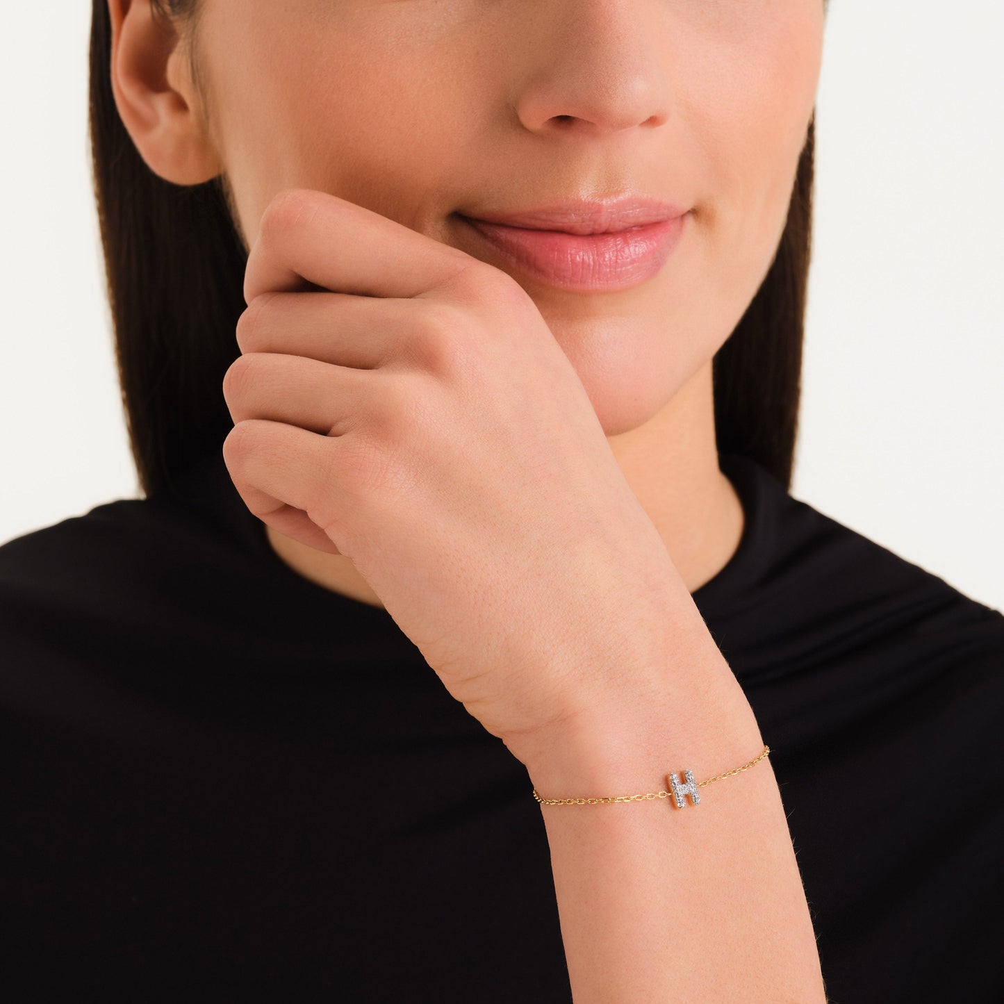 Bracelet lettre H avec cristaux