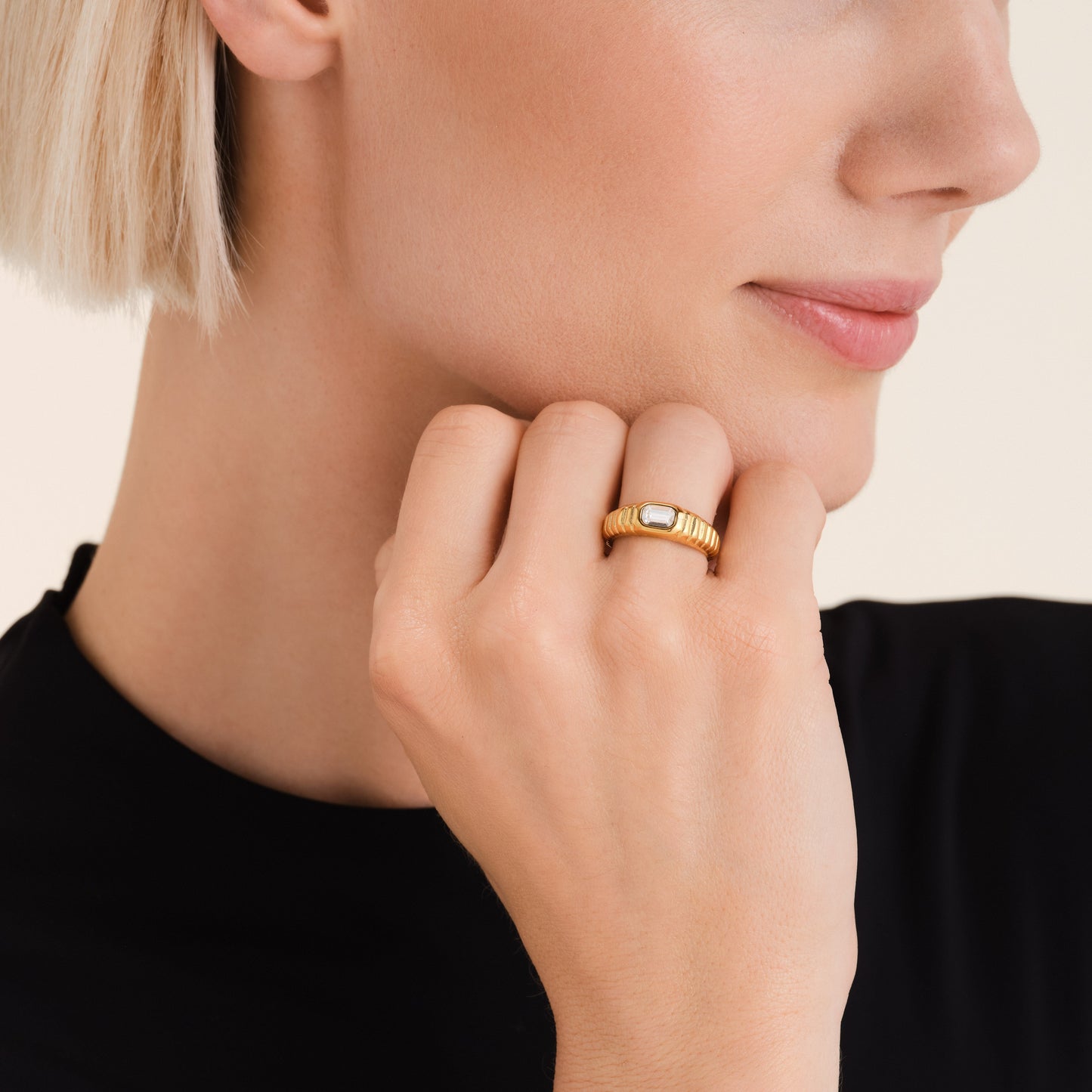 Bague Striée Octogone