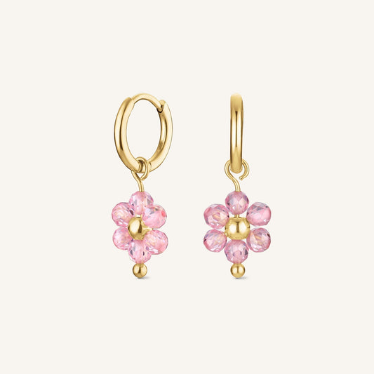 Boucle d'oreille fleur rose