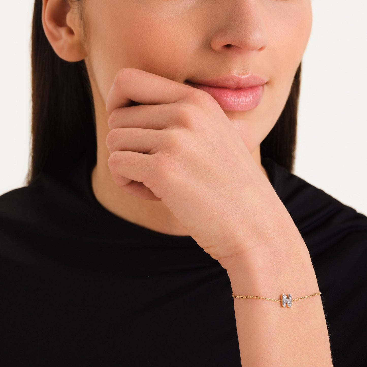 Bracelet lettre N avec cristaux