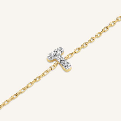 Bracelet lettre T avec cristaux