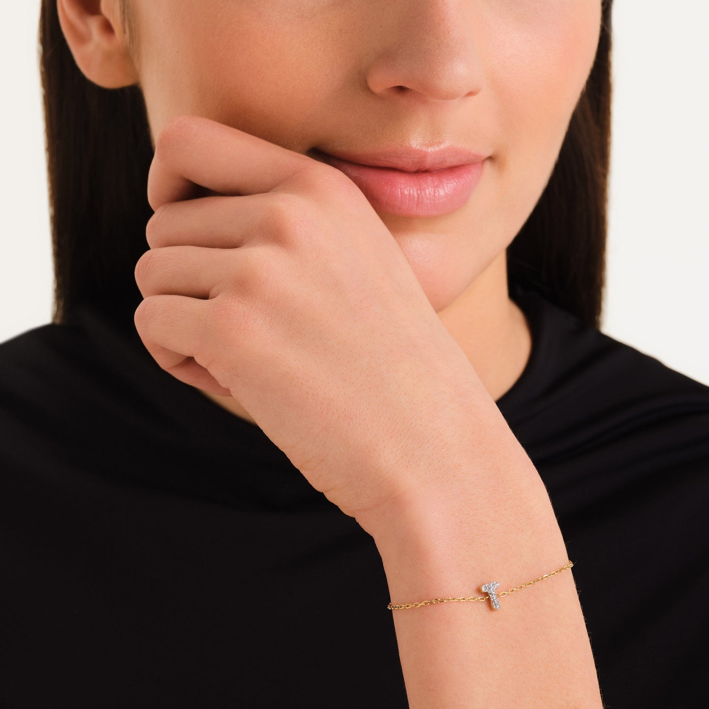 Bracelet lettre T avec cristaux