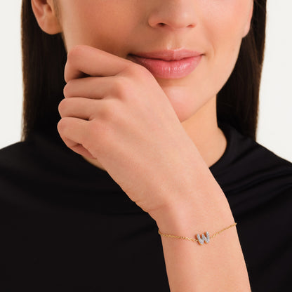 Bracelet lettre W avec cristaux