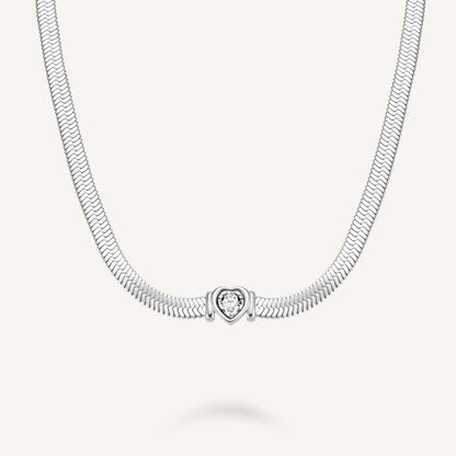 Ras Du Cou Chaîne Serpend Et Cœur Argent